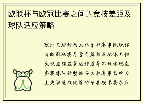 欧联杯与欧冠比赛之间的竞技差距及球队适应策略